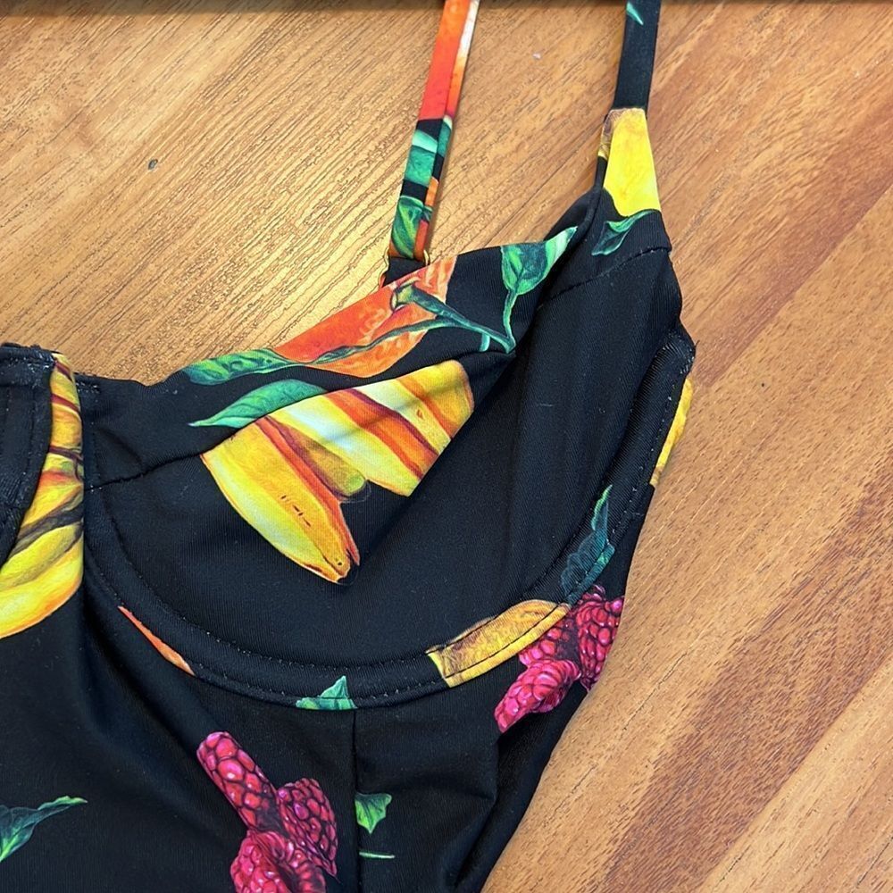 New We Wore What retro fruit print black one piece boho vacation swimsuit XS - Picture 6 of 12